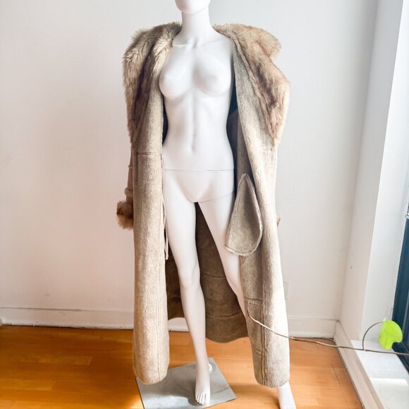 Jones New York Faux Sude Faux Fur Hooded Russian Princess Maxi Coat XL - Picture 12 of 12